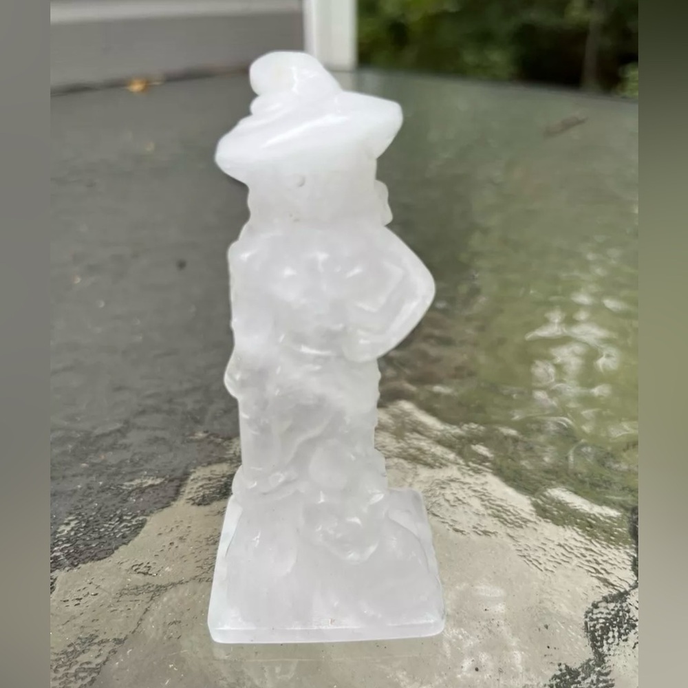 Hand Carved White Jade Crystal Witch carving Reiki Healing Halloween Decor